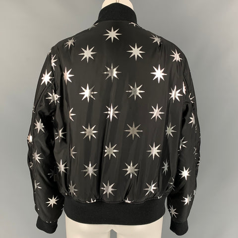 LOVE MOSCHINO Size 6 Black & Silver Star Print Polyester Bomber Jacket