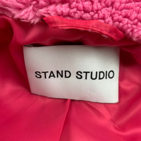 STAND STUDIO Taille M Manteau à revers cranté en fausse fourrure rose