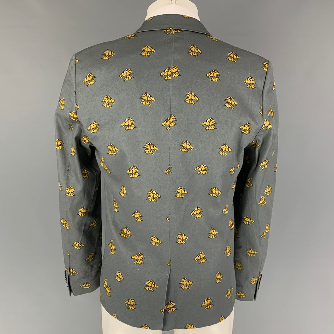 KRIS VAN ASSCHE Size 40 Grey Mustard Print Polyester Sport Coat