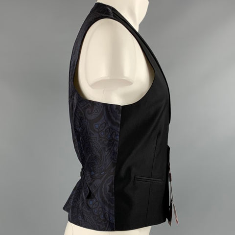 ETRO Size 40 Black Wool Shawl Collar Vest