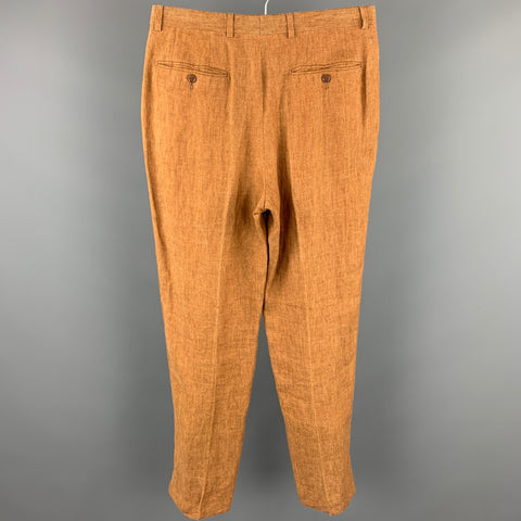 VINTAGE Taille 32 Pantalon décontracté en lin beige Zip Fly