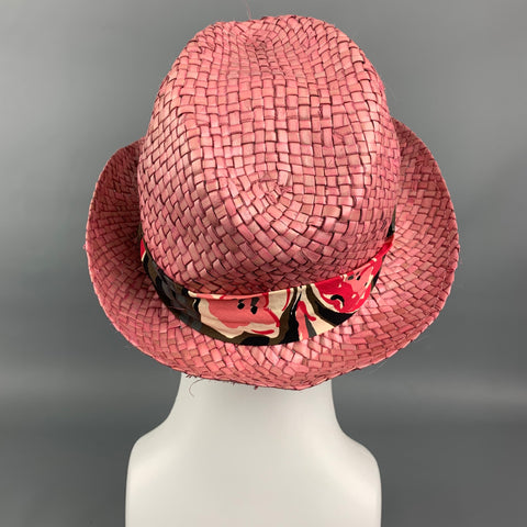 PAUL SMITH Pink Woven Straw Floral Band Hat