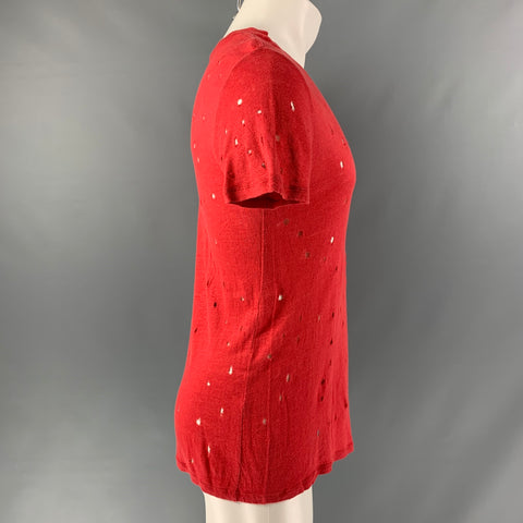 IRO Size S Red Distressed Linen Crew-Neck T-shirt