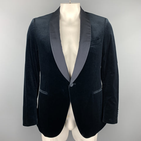 Z ZEGNA Size 44 Navy Velvet Shawl Collar Dinner Jacket Blazer