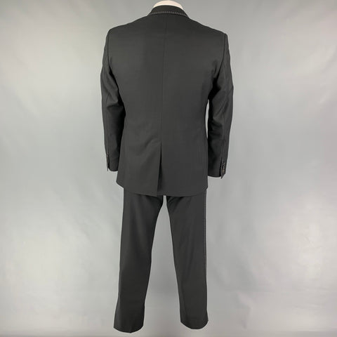 DOLCE & GABBANA Size 42 Black Contrast Stitch Wool Peak Lapel 3 Piece Suit