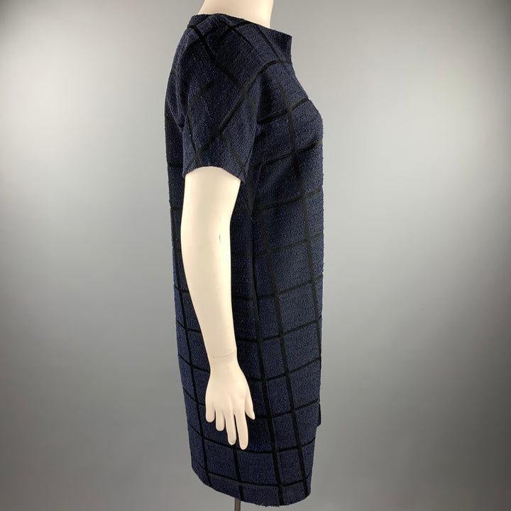 NOOY Taille L Robe droite en mélange de coton à carreaux texturés noir et bleu marine