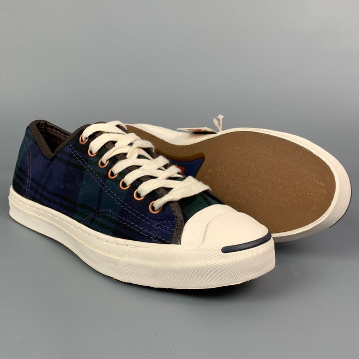 CONVERSE x Jack Purcell Size 7.5 Green & Navy Plaid Canvas Sneakers