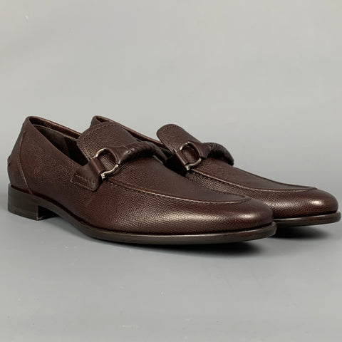 SALVATORE FERRAGAMO Twist Size 8 Dark Brown Pebble Leather Loafers