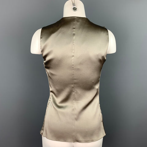 ARMANI COLLEZIONI Taille 4 Blouse à volants en soie satinée argentée à col en V