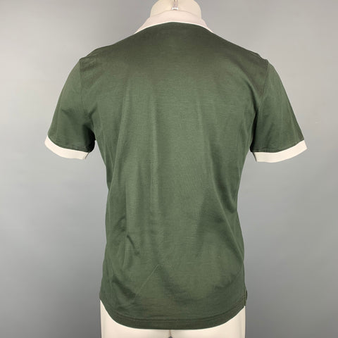 PRADA Size M Olive & White Pique Buttoned Polo