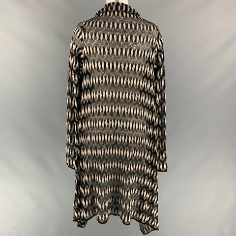 MISSONI Size 6 Black & Silver Knitted Viscose Blend Open Front Coat
