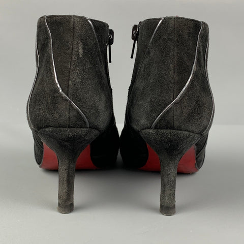CHRISTIAN LOUBOUTIN Size 6 Black Suede Stripe Boots