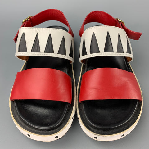 MARNI Taille 10 Sandales ceinturées en cuir rouge et blanc