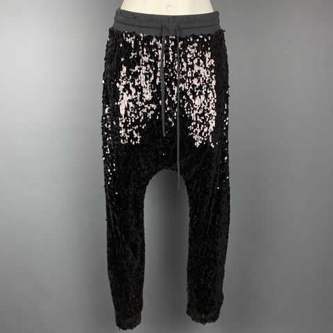 R13 Size M Black Cotton Elastic Waistband Sequin Field Sweatpants