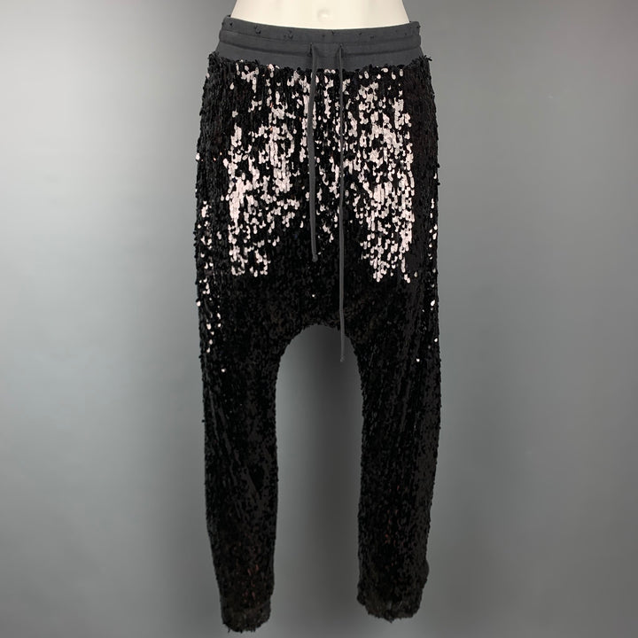 R13 Size M Black Cotton Elastic Waistband Sequin Field Sweatpants