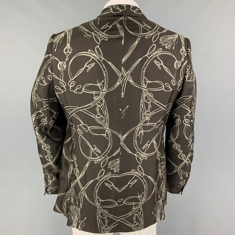 GUCCI Size 44 Brown Green Print Silk Notch Lapel Sport Coat