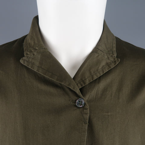 PAUL HARNDEN Size S Olive Cotton Pointed Lapel Collar Blouse