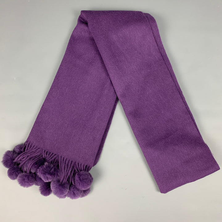 LA FIORENTINA Purple Cashmere Fur Pom Pom Scarf