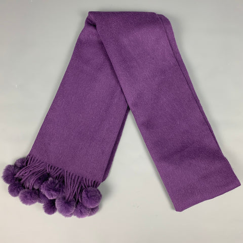 LA FIORENTINA Bufanda con pompones de pelo de cachemira morado