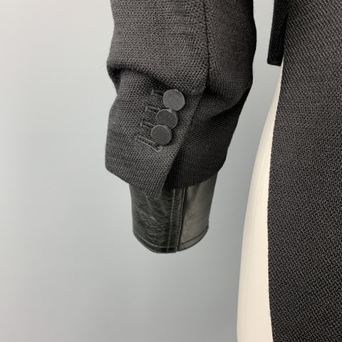 3.1 PHILLIP LIM Size XS Black Woven Tuxedo Lapel Leather Cuff Tails Jacket