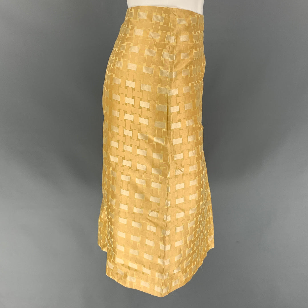 BURBERRY PRORSUM Spring 2006 Size 8 Gold Geomtric Silk Knee-Length Skirt