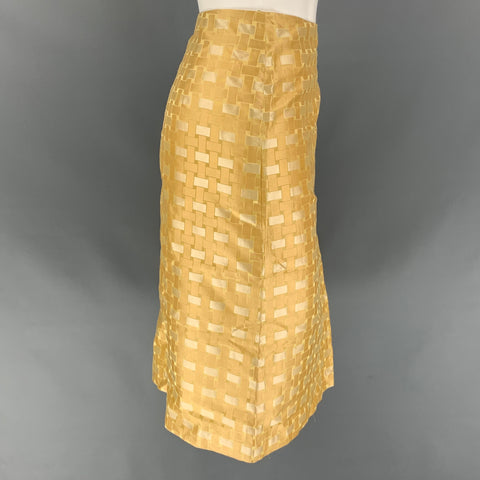 BURBERRY PRORSUM Spring 2006 Size 8 Gold Geomtric Silk Knee-Length Skirt