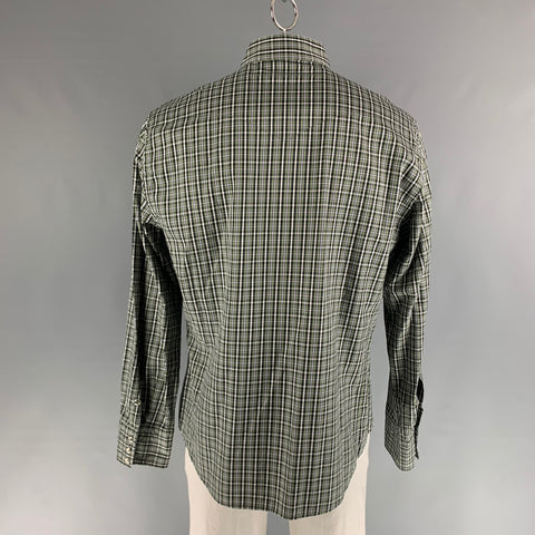 TOM FORD Size XXL Green Black & White Checkered Cotton Western Long Sleeve Shirt