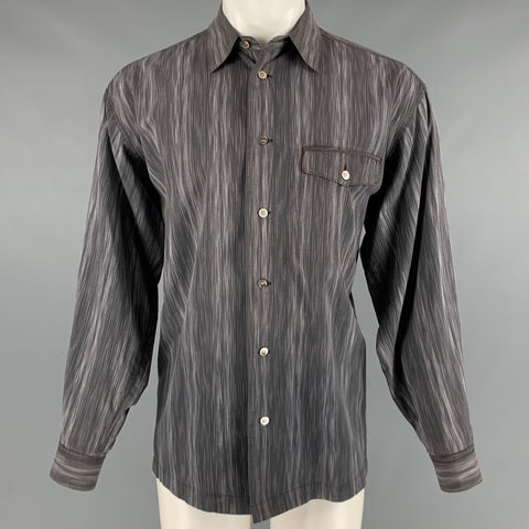 ISSEY MIYAKE Size M Grey White Stripe Cotton One Pocket Long Sleeve Shirt