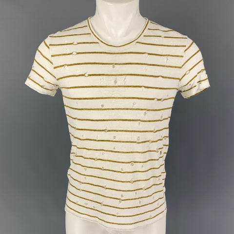 IRO Size XS White Olive Stripe Linen Crew-Neck Mina T-shirt