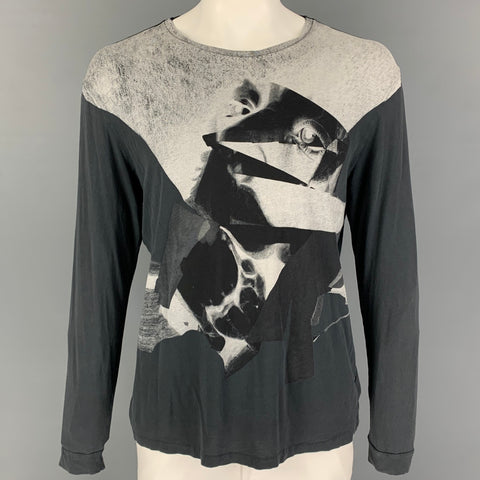 ALLSAINTS Size XXL Gray Black Graphic Cotton Scoop Neck T-shirt