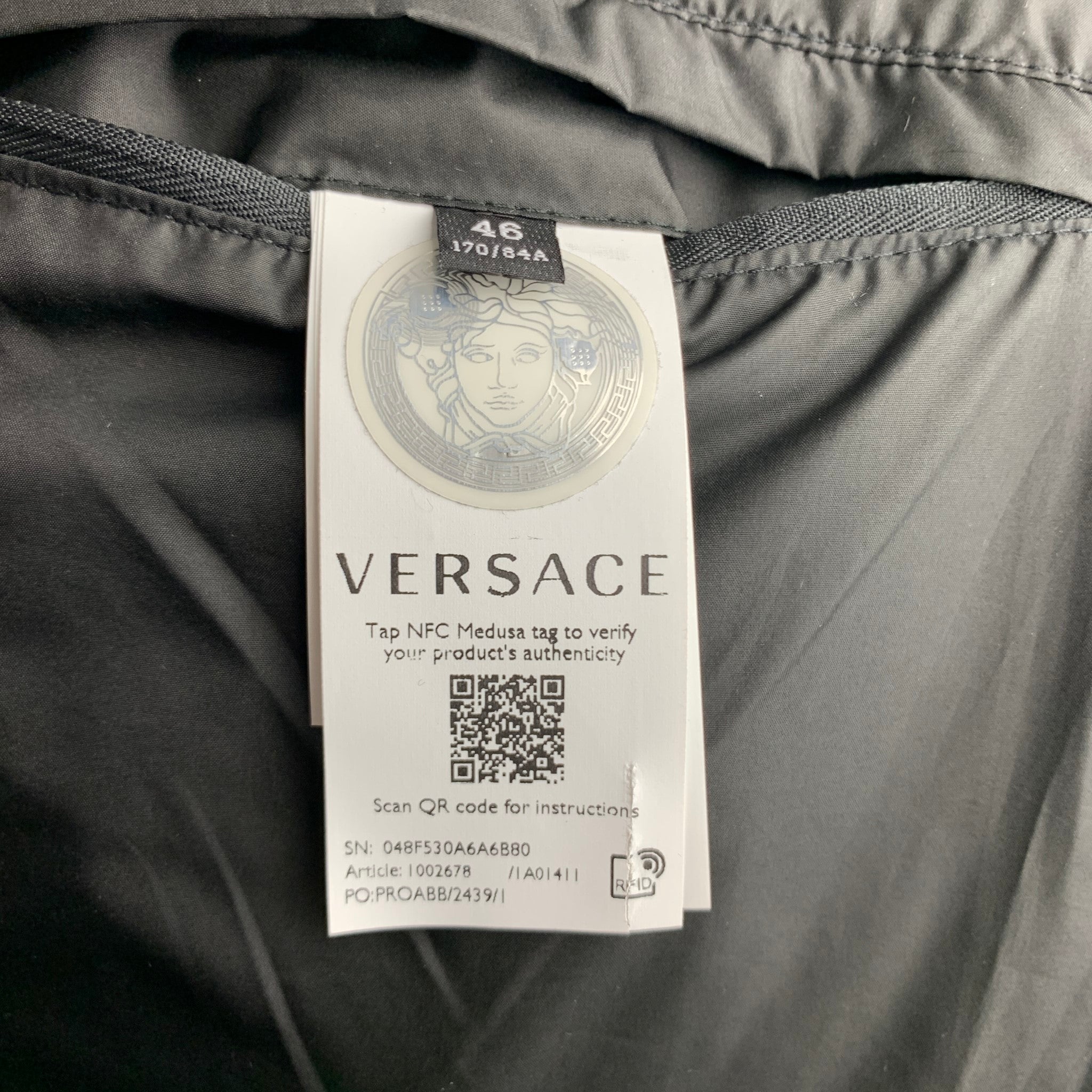 VERSACE Size 36 Black Navy Logo Nylon Padded Jacket Sui Generis