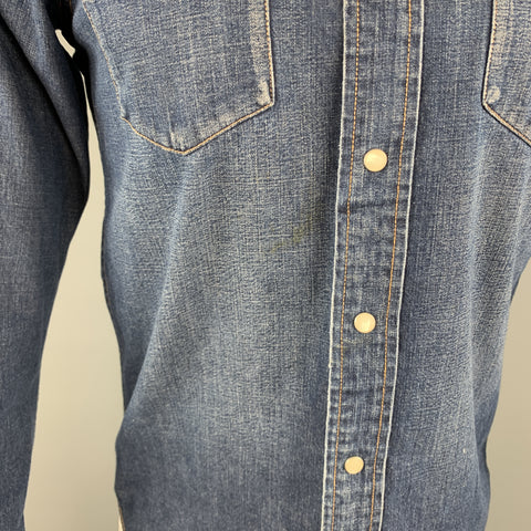 RRL by RALPH LAUREN Size XS Indigo Washed Cotton Snaps Long Sleeve Shirt