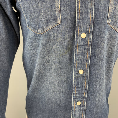 RRL by RALPH LAUREN Size XS Indigo Washed Cotton Snaps Long Sleeve Shirt