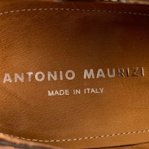 ANTONIO MAURIZI Size 10 Tan Antique Leather Cap Toe Lace Up Shoes