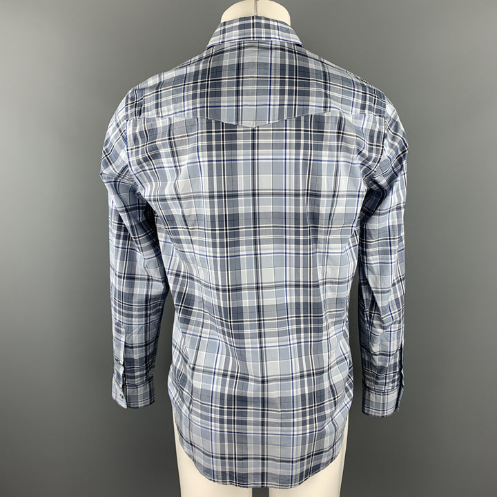 HUGO BOSS Camisa de manga larga con botones de algodón a cuadros gris talla M
