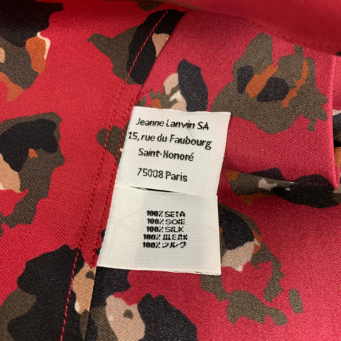 LANVIN Size M Burgundy & Black Print Silk Camp Short Sleeve Shirt