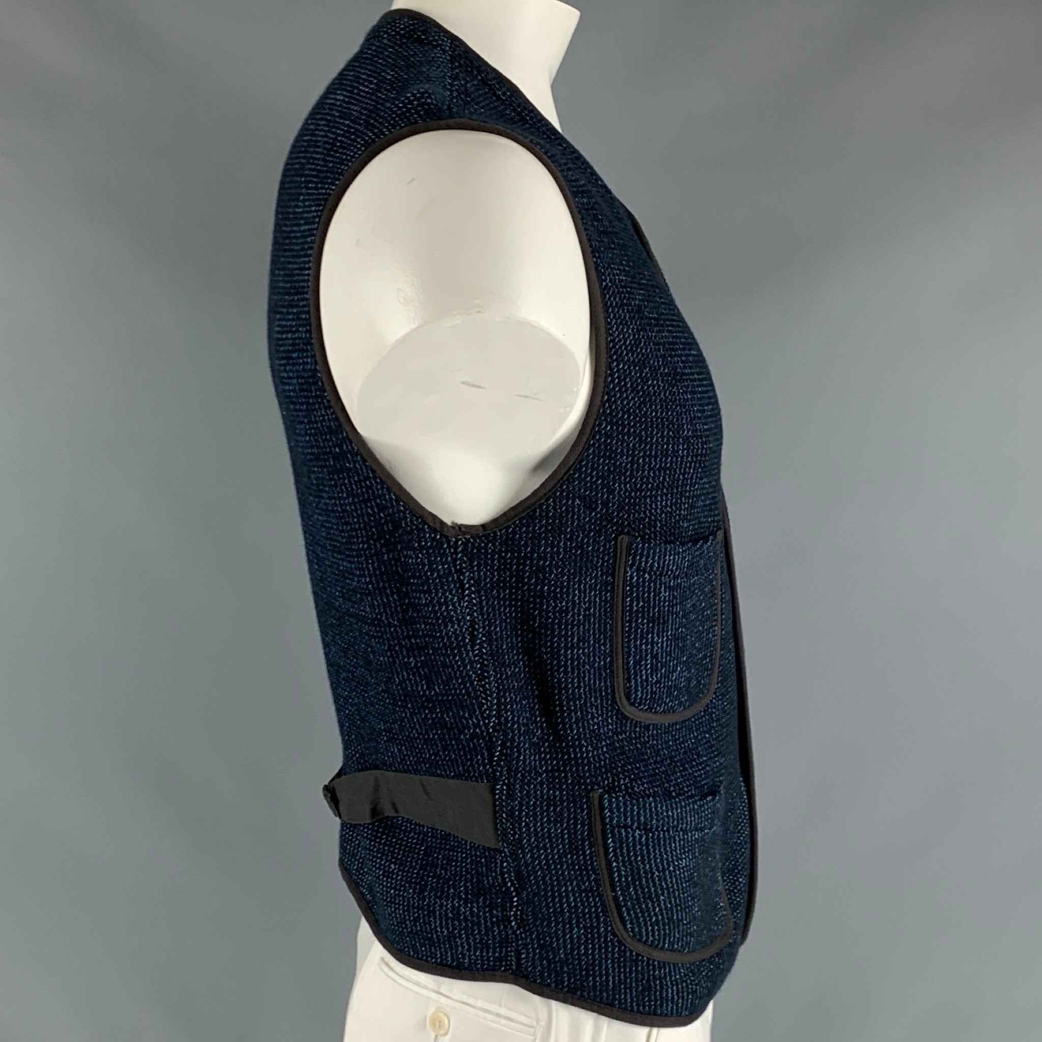 RRL by RALPH LAUREN Size XL Indigo Black Woven Cotton Snaps Vest