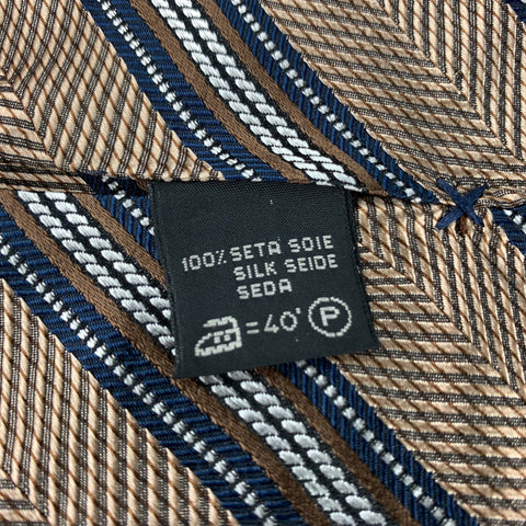 ERMENEGILDO ZEGNA Brown & Navy Diagonal Stripe Silk Tie
