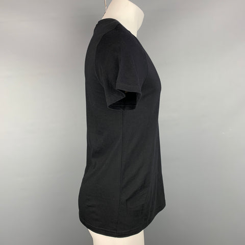 ES NOIR Talla M Camiseta de cuello redondo de algodón / cachemira con bordado negro