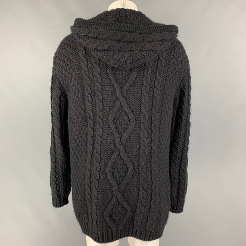 SAINT LAURENT Size XS Black Knit Wool Mohair Hooded Cardigan