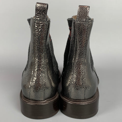 BRUNELLO CUCINELLI Talla 8 Botas Chelsea sin cierres de cuero peltre y carbón