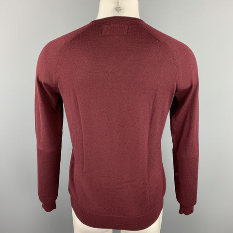 CLUB MONACO Size S Burgundy Argyle Merino Wool V-Neck Pullover