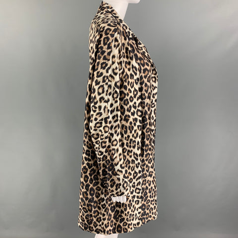 LA PRESTIC OUISTON Size S Beige Brown Silk Animal Print Open Front Coat