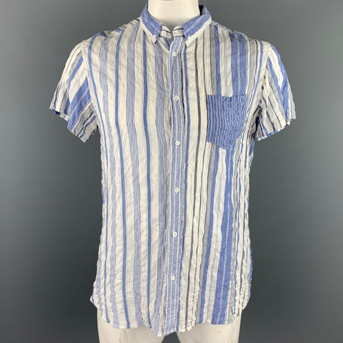 08SIRCUS Size L White & Blue Stripe Cotton Button Up Long Sleeve Shirt