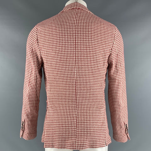 ELEVENTY Chest Size 36 Burgundy Cream Houndstooth Cotton Blend Sport Coat