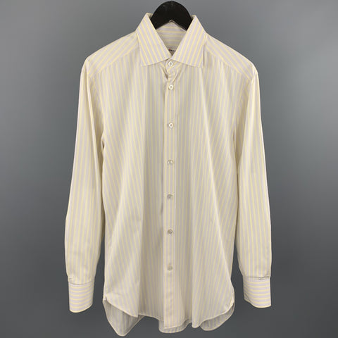 KITON Size M Yellow & Purple Stripe Cotton Button Up Long Sleeve Shirt