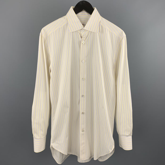 KITON Size M Yellow & Purple Stripe Cotton Button Up Long Sleeve Shirt