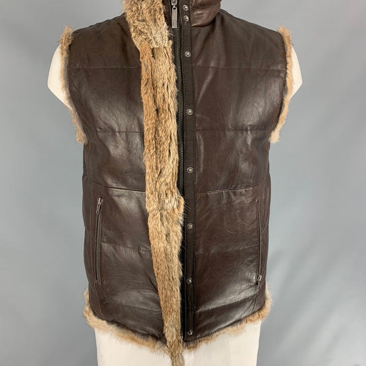 JUICY COUTURE Size L Brown Reversible Leather Zip Up & Snaps Vest