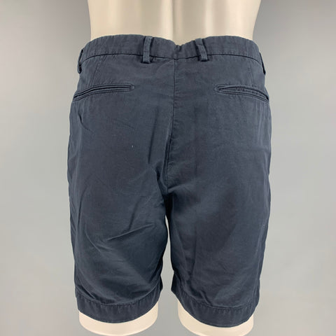 BOGLIOLI Size 30 Navy Cotton  Linen Pleated Shorts