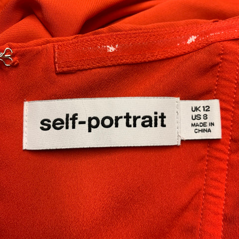 SELF-PORTRAIT Size 8 Orange Viscose Blend Pleated Off-Shoulder Cocktail Dress